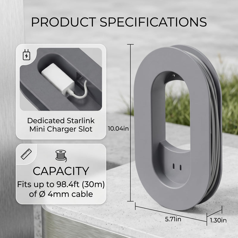 Starlink Mini Cable Organizer, Wall Mount Storage Rack for RV & Home - Gray | Durable ABS cable organizer with waterproof & dustproof design, Starlink Mini fit, dual slots & 2 cable protectors included