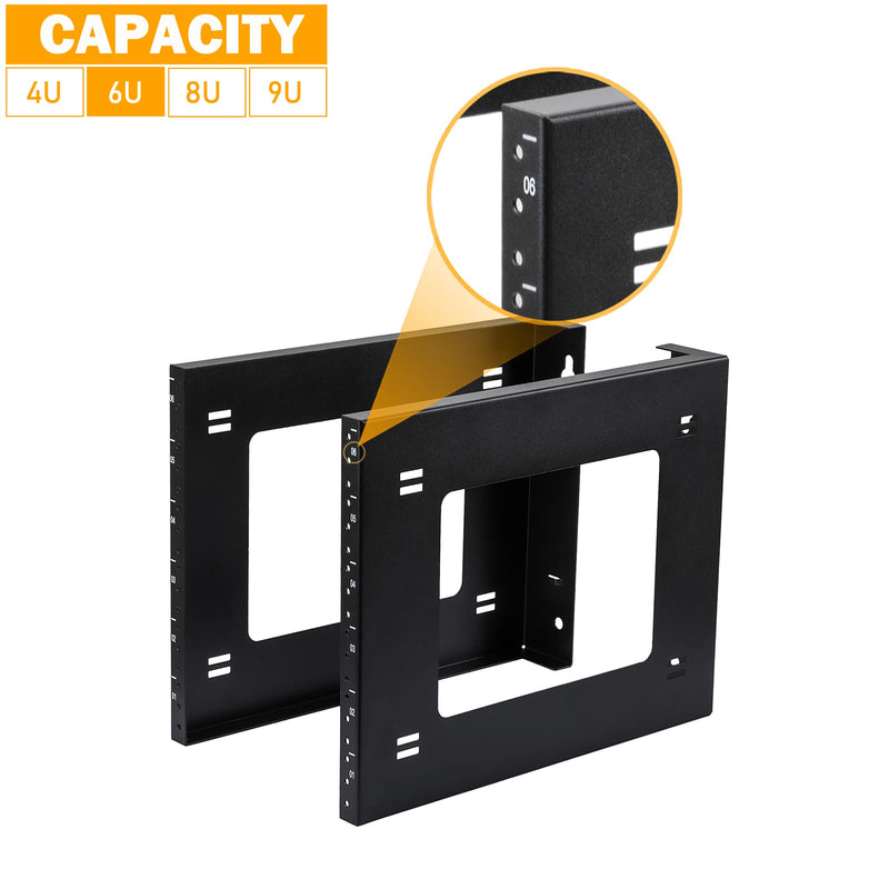 RIVECO 6U Open Frame Rack Wall Mount & Desktop Mount, No Assembly Required Server Rack for Network Equipment & Data AV HiFi Stereo Gaming Electronics Shelf