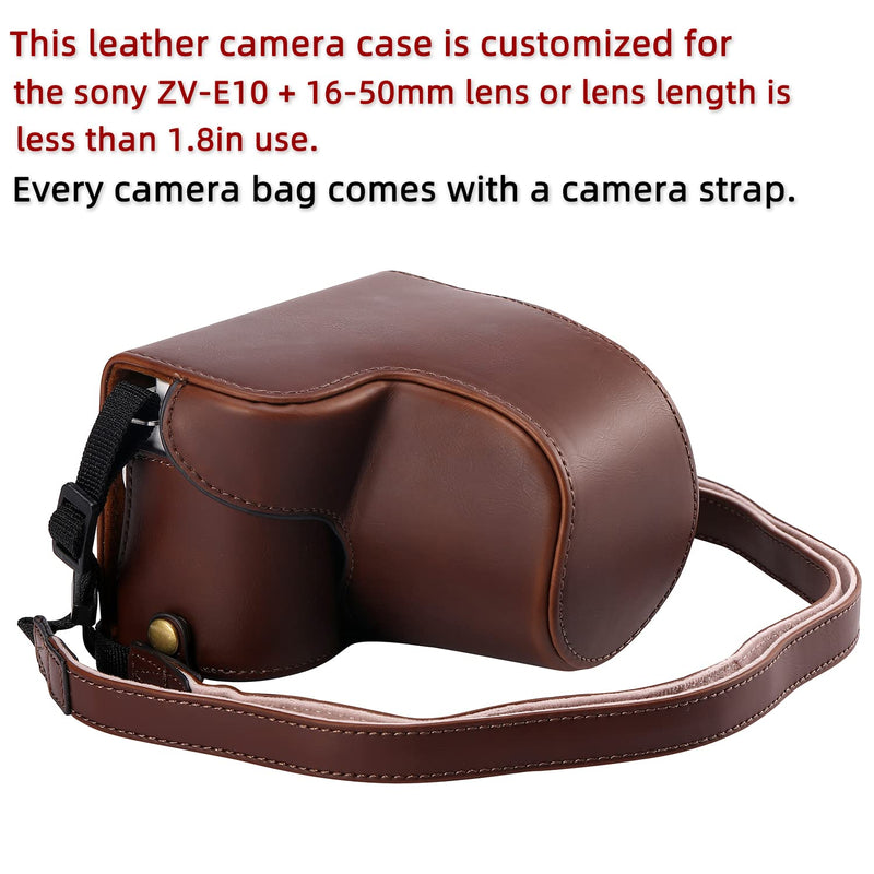 XEVN for Sony ZV-E10 case,for Sony ZV-E10 case,Premium PU Full Body Leather Camera Case Bag for Sony Alpha ZV-E10 Fit 16-50mm Lens with Camera Shoulder Strap ZV-E10-Coffee