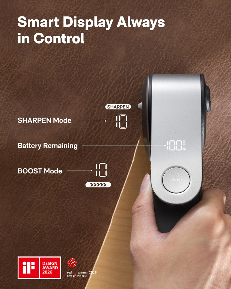 HOTO EdgeFlow Cordless Electric Scissors, Self-Sharpening Titanium Blade, Smart Display Electric Cardboard Cutter, Boost Mode & Tool-Free Blade Swap, Ideal for Cardboard, Fabric, Carpet, Leather DIY