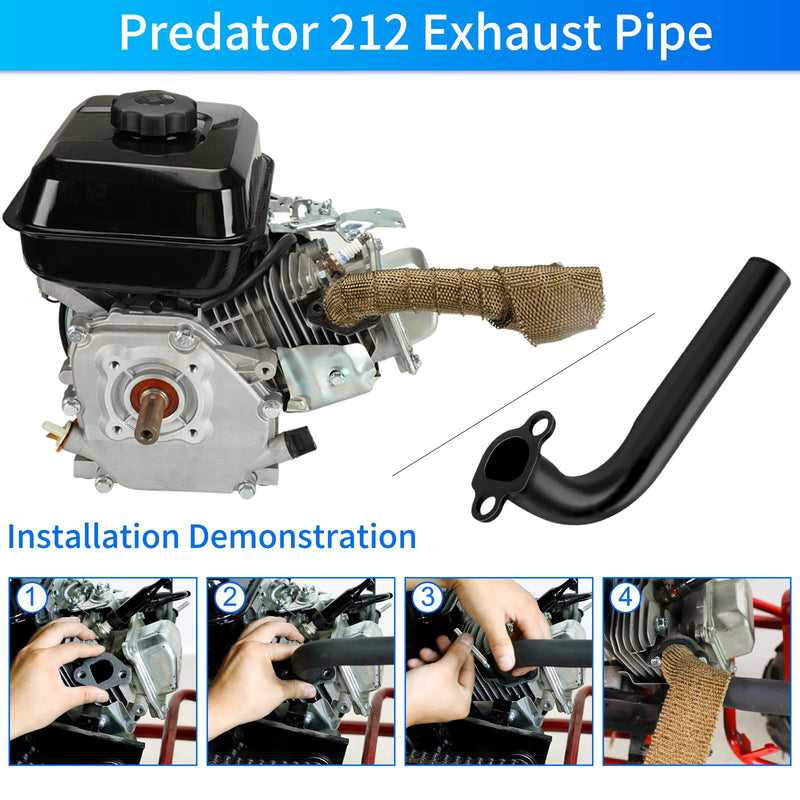 YOXUFA 212cc Exhaust Pipe Header Replacement for Predator 212cc 196cc 224cc 6.5hp Coleman CT200U CT200U-EX BT200X KT196 Baja Warrior Massimo MB200 Mini Bike Go Kart GX160 GX200 Small Engine Parts black Without interface
