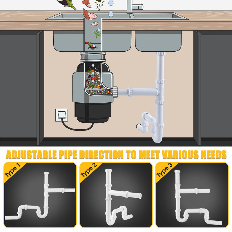 Saillong 27 Pcs Garbage Disposal Installation Kit Complete Kitchen Sink Drain Pipe Kit for Double Bowl Sink, 1-1/2" Plumbing, Simple Install, Leak Proof (Set A)