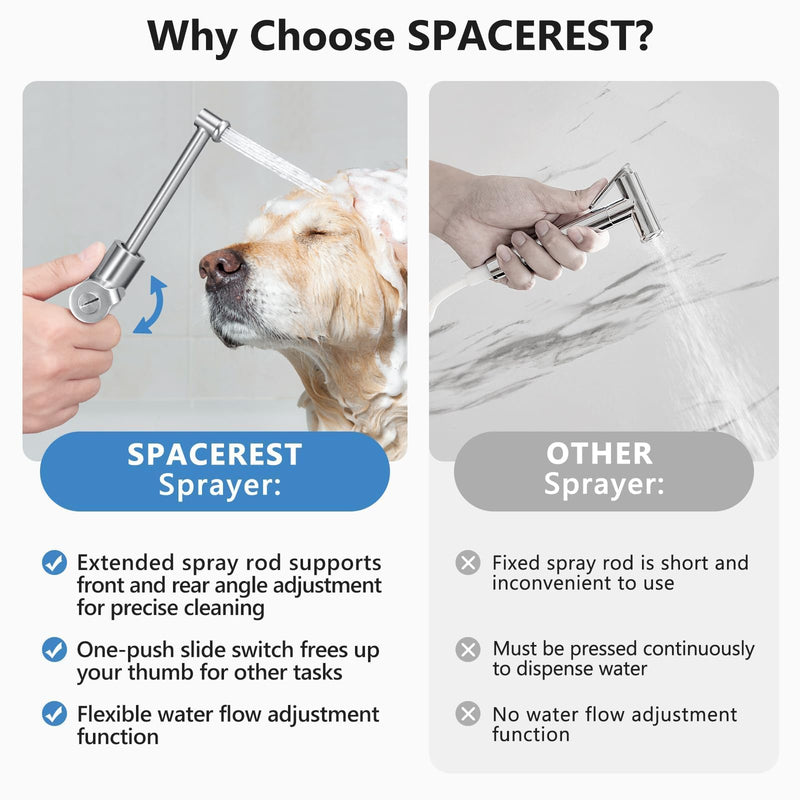SPACEREST Handheld Bidet Sprayer for Toilet, Leak-Proof Stainless Steel Bidet Attachment for Toilet, Adjustable Spray Angle & Water Pressure, Toilet Sprayer for Personal Care, Postpartum (Silver) sliver