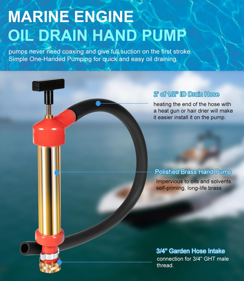 Yoursme 34060-0130 Marine Engine Oil Drain Hand Pump Boat Oil Change Pump Fits for OMC, Mercruiser, Brass,10.25" Long, 1.25" Diameter
