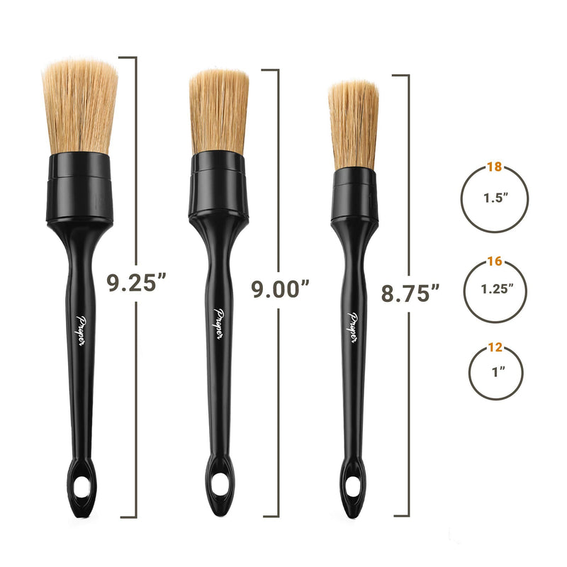 Professional Detailing Brush Set Ultra Soft Boars Hair Detailing Brushes 3 Pack, Detail Automotive Interior or Exterior, get Professional Results with Proper Detail Brushes Car Detailing Black