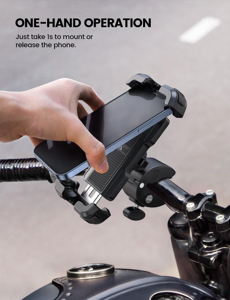 Lamicall Motorcycle Phone Mount, Bike Phone Holder - Upgrade Quick Install Handlebar Clip for Bicycle Scooter, Cell Phone Clamp for iPhone 16 15 Pro Max/ 14/13, Galaxy S10 and More 4.7-6.8" Phone Black