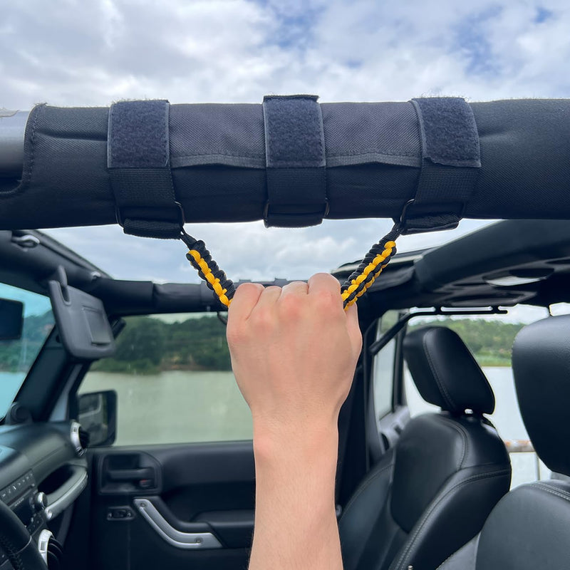 ROMASO Roll Bar Grab Handle for Jeep Wrangler,Grab Handle for Jeep Wrangler YJ TJ JK JL&Gladiator JT 1986-2025,Paracord Handles Grip,Black/Yellow,Pack of 2 Black&Yellow