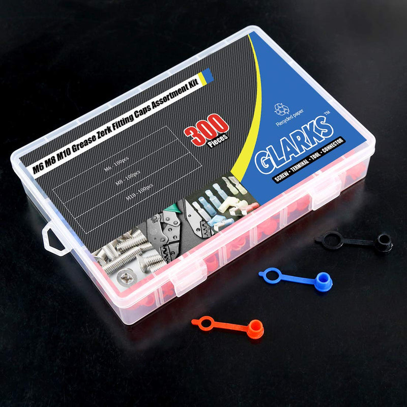 Glarks 300Pcs M6(Red) M8(Yellow) M10(Black) Grease Zerk Fitting Caps Assortment Kit Brake Bleeder Screw Caps Dust Cover With Keeper
