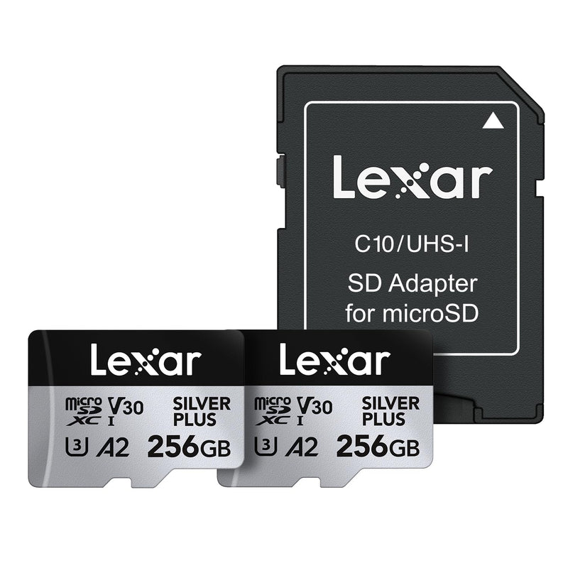 Lexar 256GB (2-Pack) Professional Silver Plus microSDXC Memory Card, UHS-I, C10, U3, V30, Full-HD & 4K Video, Up to 205/150 MB/s Read/Write, for Videographers, Gamers (LMSSIPL256G-B2ANU) 2-Pack