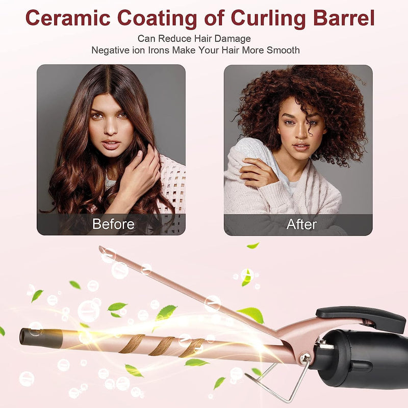 JAETON Curling Wand 9MM, Thin Curling Iron, Create Tight Curls Black