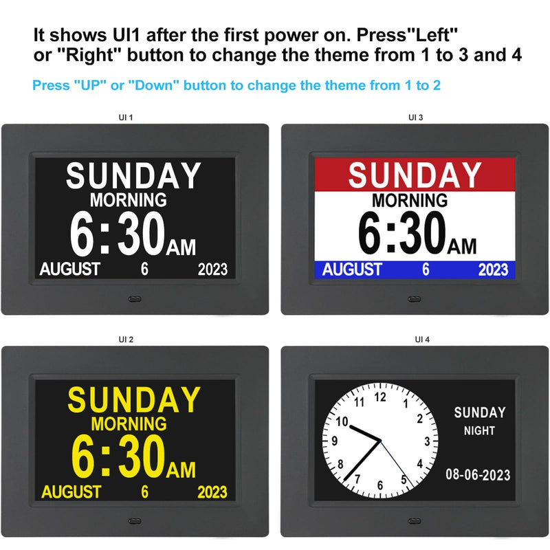 TSITSC 7 Inch Digital Day of The Week Clock Extra Large Non-Abbreviated Dementia Day and Date Time Clocks for Seniors Elderly Impaired Vision Memory Loss 12 Alarm Reminders + Auto-Dimming 7 Inch Black