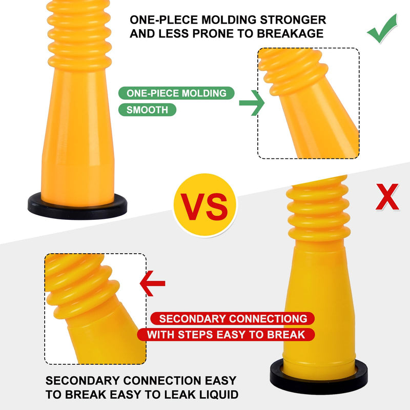 Gas Can Spout Replacement, Gas Can Nozzle. Spout Length is 8.1 in, Easier to use. For most 1/2/5/10 gal oil cans. With Gas Tank Vent Caps, Thick rubber pad, Spout Cover, Base Caps (2 Kit-Yellow)