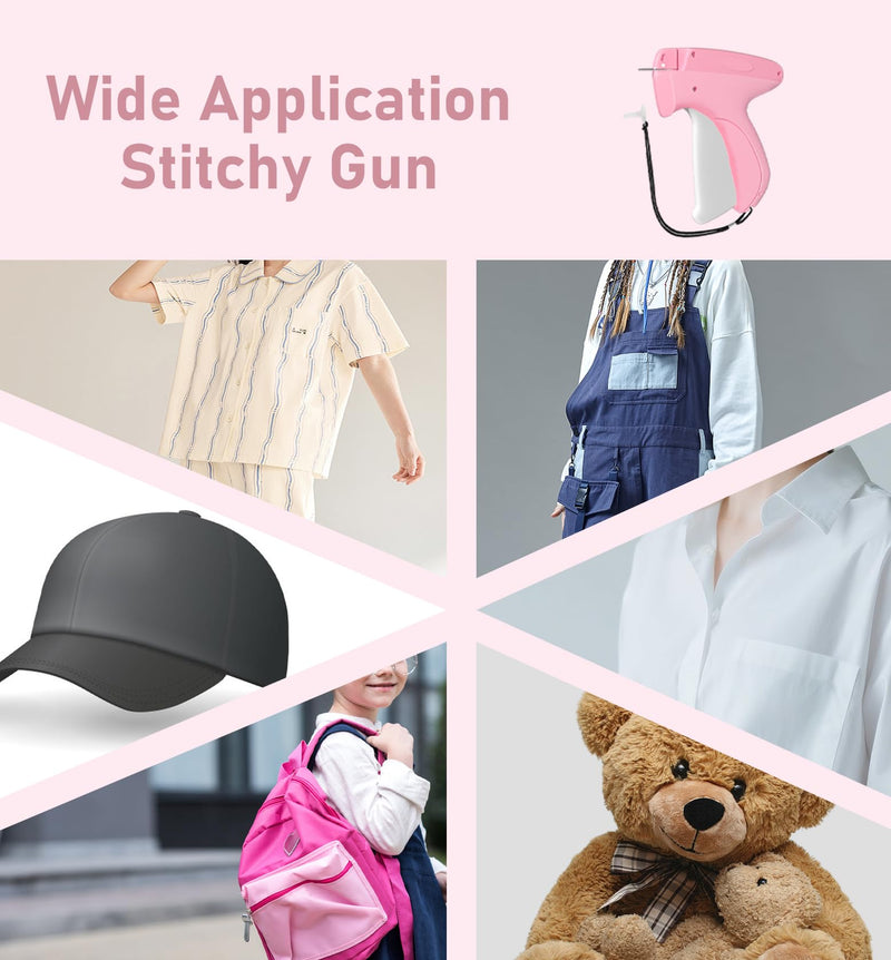 Mini Stitch Gun for Clothes, Clothing Tag Gun, Tag Gun Quick Clothing Fixer with 6 Fine Needles, 2000 Pcs Tagging Gun Fasteners (1000 White & 1000 Black) Pink