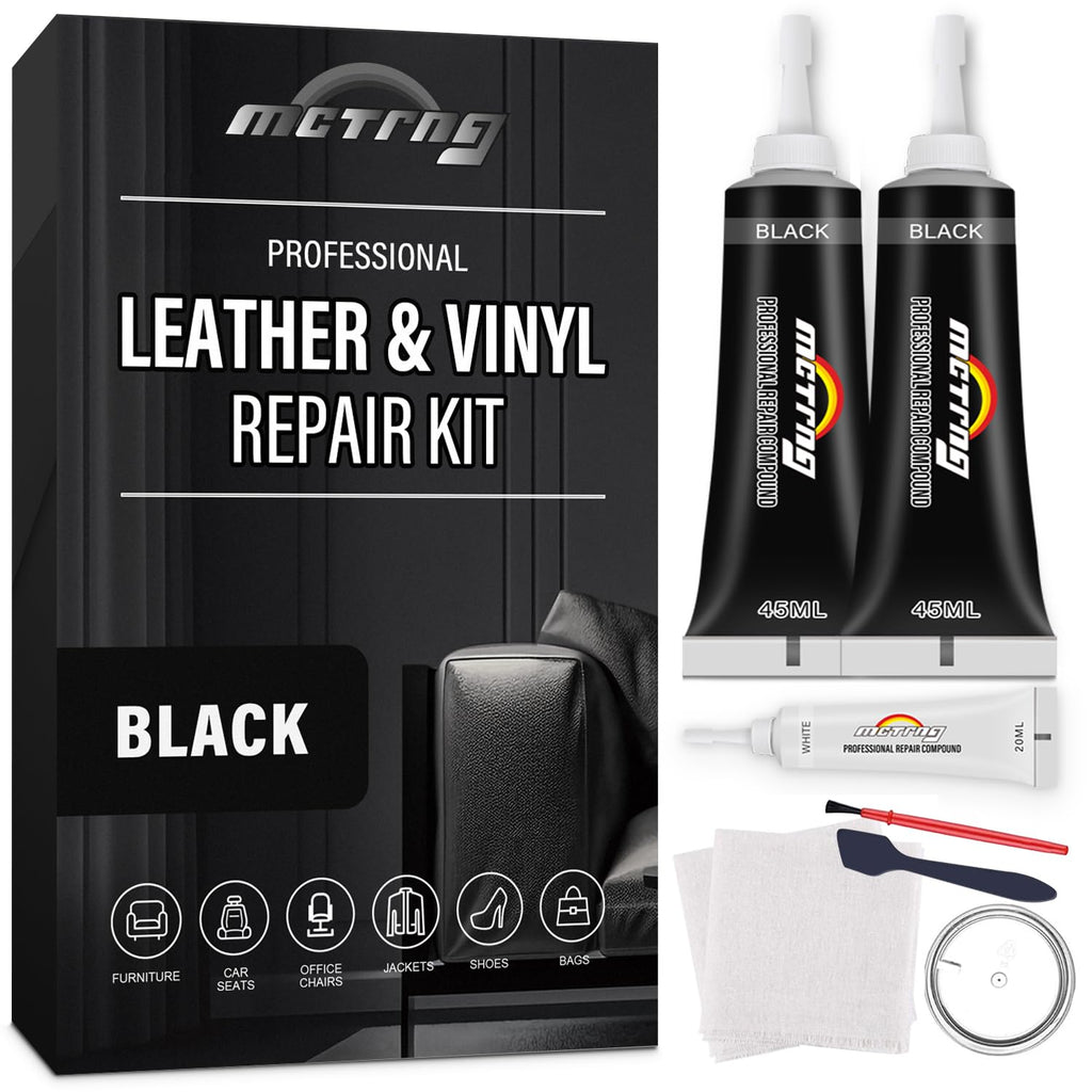 Black Leather Repair Kit for Car Interior, Leather Seat Repair Kit for Cars, Easily Repairs Furniture, Jacket, Chair, Sofa and Purse, Restores Faux, Artificial, Genuine Pleather With Easy Instructions