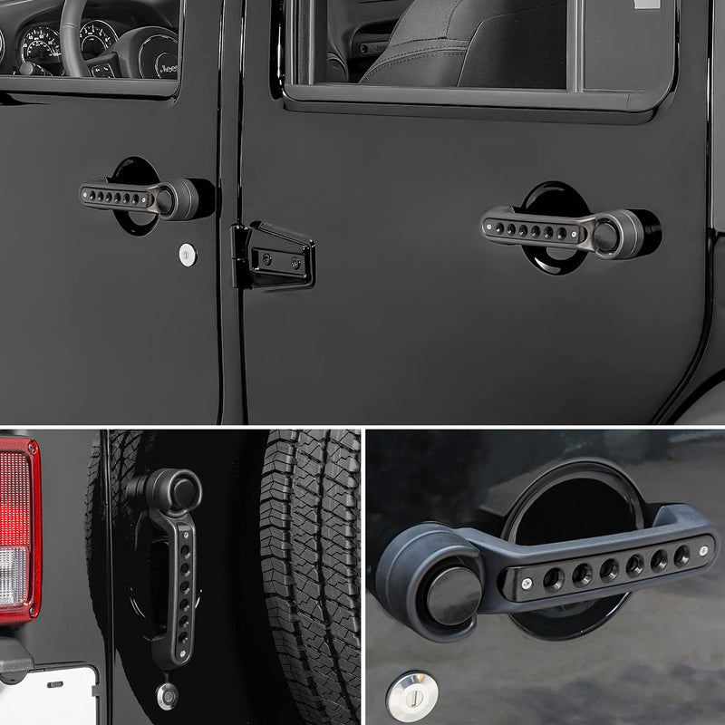 E-cowlboy Grab Handle Inserts Cover+Push Button Knobs Cover Trim for Jeep Wrangler JK JKU Sahara Rubicon Unlimited 2007-2018 Exterior Door Handle Decoration Accessories Aluminum (Black) Black