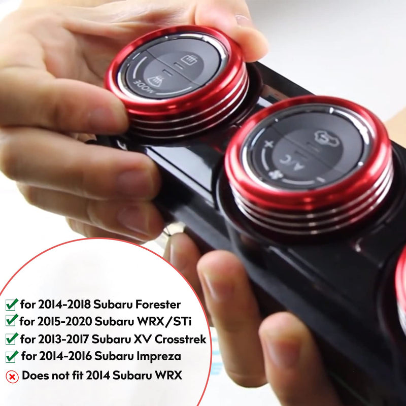 for Subaru AC Knob Cover Accessory Center Console Switch Volume Temp Control Button Ring Trim Compatible with Forester 2014-2018, Crosstrek XV 2013-2017,Impreza 2014-2016,WRX/STi 2015-2020 (Red) Red