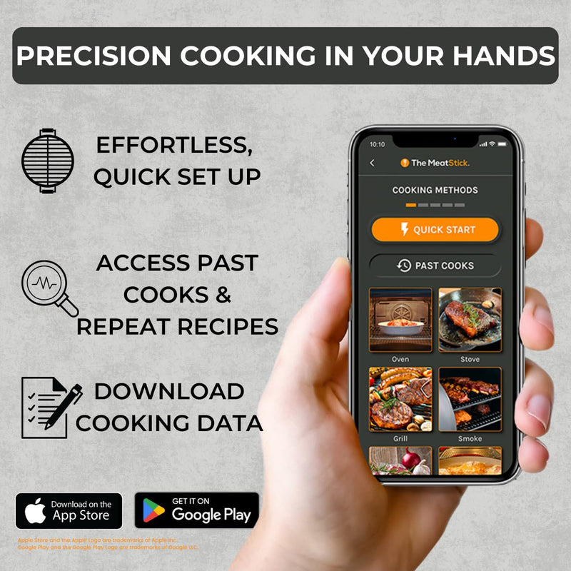 MeatStick 4X Wireless Meat Thermometer for Grilling and Smoking, Bluetooth Temperature Probe with 4 Sensors, 650ft+ Range for BBQ, Smoker, Oven MeatStick 4X Set (650ft+ Range)
