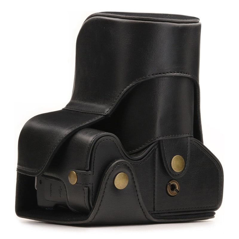 MegaGear Leather Camera Case Compatible with Canon EOS Rebel SL3, Kiss X10, Rebel SL2, Kiss X9 18-55mm Lens Black