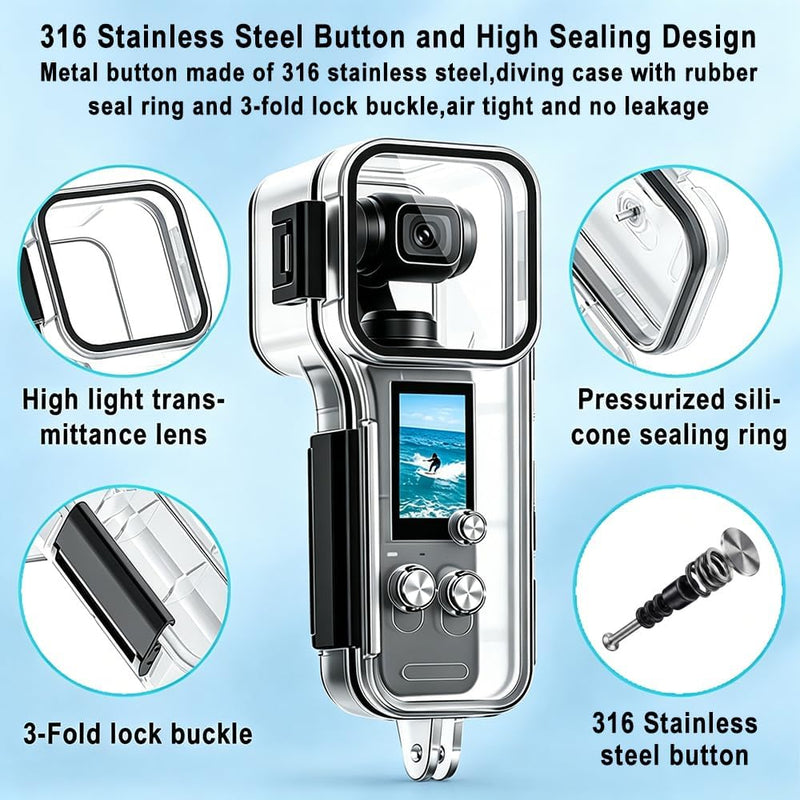 50M/164FT Underwater Waterproof Dive Case for DJI Osmo Pocket 4 | Diving Housing Waterproof Protection Case with Bracket Anti-fog Inserts for DJI Osmo Pocket 4 Camera Dive Accessories