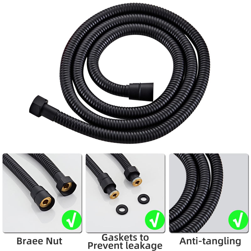 Bathroom Square Matte Black Solid Brass Hand Held Shower Head With Wall Connector and Hose System Wall Mount Handheld Showerheads Set