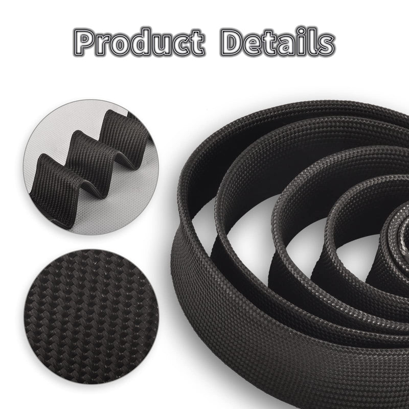 Black Fiberglass Heat Shield Sleeve Adjustable Hose Heat Spark Plug Wire High Temp (5Feet x 1Inch) for Motorcycle Exhaust Insulation Thermal Wrap Roll Car Brake Line Cable Protection Tape 1''X 5'