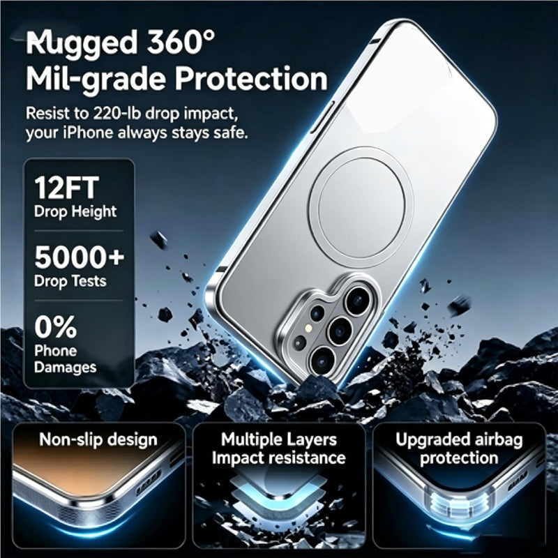 Metal Magnetic Case for Samsung Galaxy S26 Ultra Case Compatible with MagSafe Slim Aluminum Bumper Anti-Scratch Lining, Original Metal Texture Military Shockproof Cover (White) White