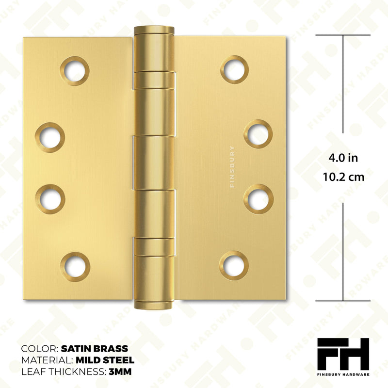 Door Hinge Ball Bearing 4 x 4 Inches Solid 304 Steel Durable Heavy Duty Machined NRP Architectural Grade Mortise Hinges - Set of 2 Matte Gold Door Hinges (Matte Gold) 4x4" Satin Brass