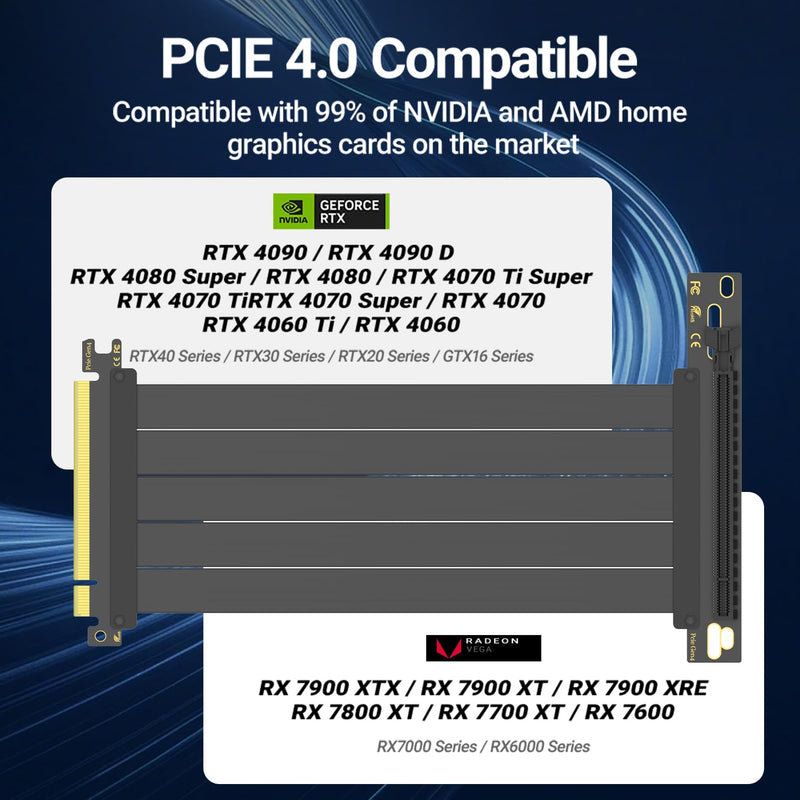 JEYI PCI-E 4.0 Riser Cable,High Speed Flexible Vertical GPU Mount Cable PCIe 4.0 x16 for AMD Radeon RX7000/RX6000 Series and GeForce RTX 40/30 Series 200mm/20cm/0.65ft【PCIEX16(G5) Link Model: GEN4】 20cm/0.66ft Black