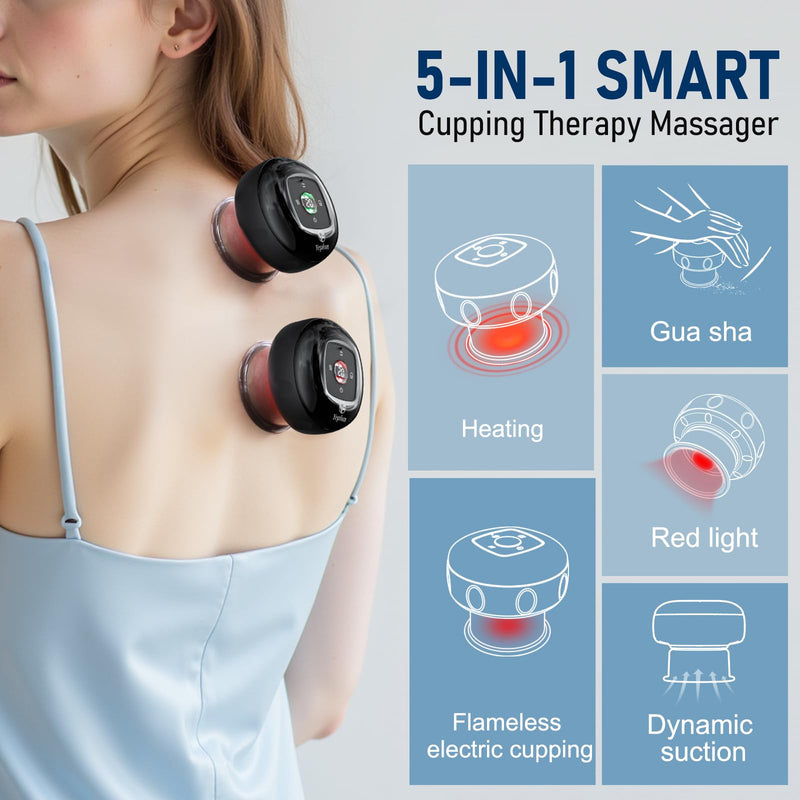 5-in-1 Smart Dynamic Cupping Set, 12 Levels Cupping Kit for Massage Therapy with Red Ligh-t Therapy&Heat Penetrates for Targeted Pain Relief, Knots, Aches, Muscle Soreness - 1Pcs(Black) 1 Pc