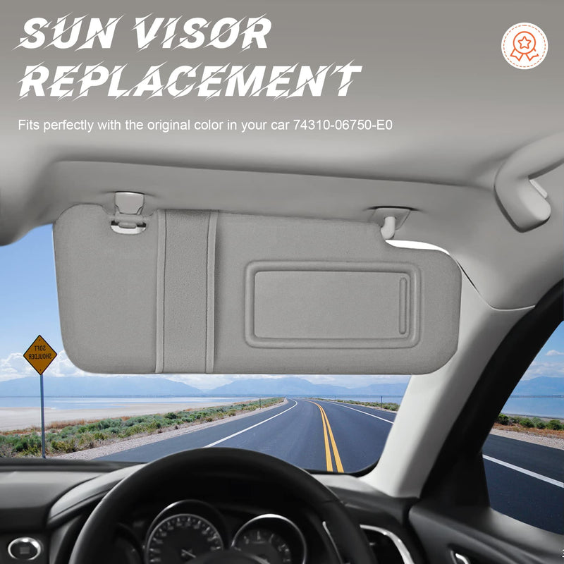 Gray Passenger Right Side Sun Visor Replacement Compatible with 2007 2008 2009 2010 2011 Toyota Camry Without Sunroof Replace 74310-06750-E0 Grey