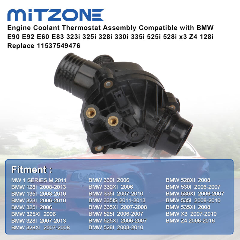 MITZONE Engine Coolant Thermostat Assembly Compatible with BMW E90 E92 E60 E83 323i 325i 328i 330i 335i 525i 528i x3 Z4 128i Replace 11537549476 White(Upgrade Aluminum)