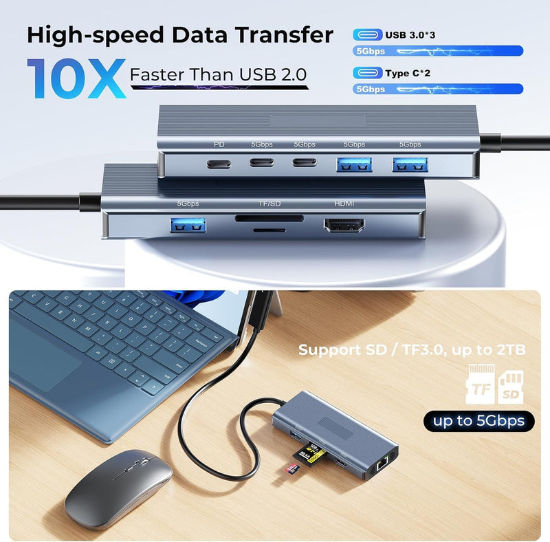 2026 New MS Surface Dock, 11-in-1 Surface Docking Station 4K@60HZ HDMI, Surface Travel Hub for Surface Pro 11/10/9/8/X/7/6/5/4/3, Surface Laptop 6/5/4/3/2/1, Laptop Go 3/2/1, Surface Book mocha