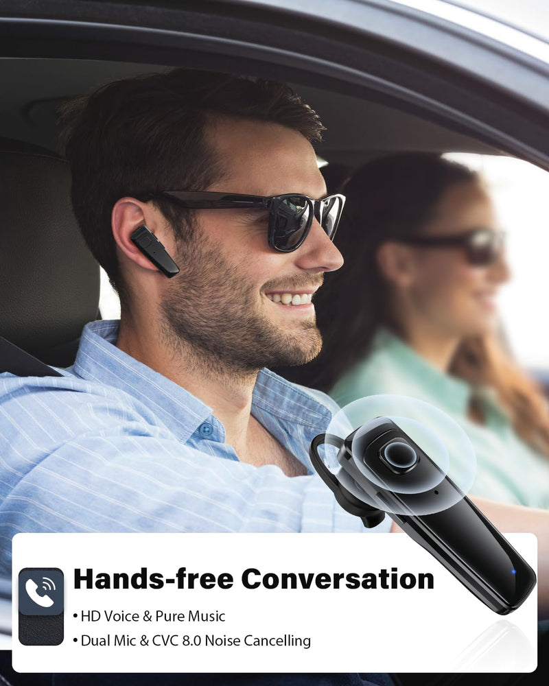 Bluetooth Headset, Single Ear Business Earbuds, V5.3 Hands-Free Earphones with Hook, 16 Hrs Talk Time Wireless Earbuds, Bluetooth Earpiece with Built-in Mic for Driving/Business/Office/Truck Driver Black