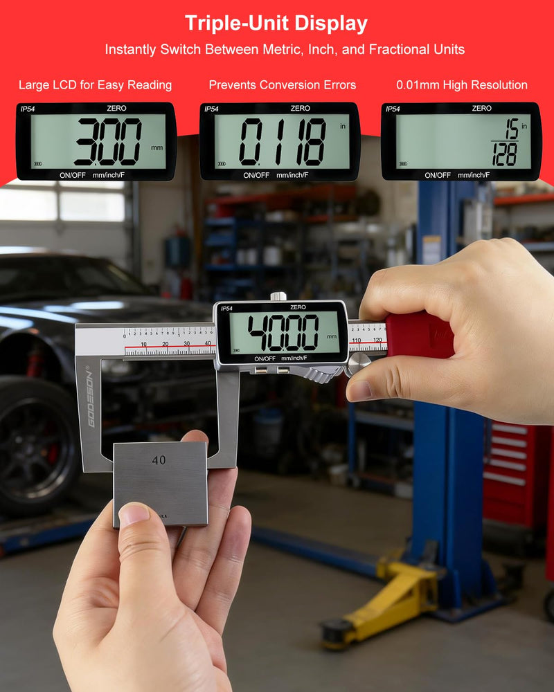 GODESON Digital Disc Brake Rotor Micrometer, 0-50mm/0-6 Rechargeable Brake Thickness Gauge, Digital Caliper MM/Inch/F Display, IP54 Waterproof, Stainless Steel for Auto & DIY