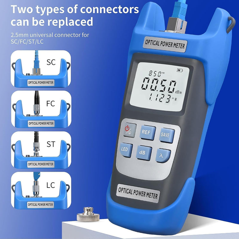 2-Piece Rechargeable high-Precision Optical Power Meter A-C710A (-70~+10dBm) Fiber Tester & Fiber Optic Test Pen 15,Suitable for SC/FC/ST/LC Interface, with 1 FC-LC Adapter