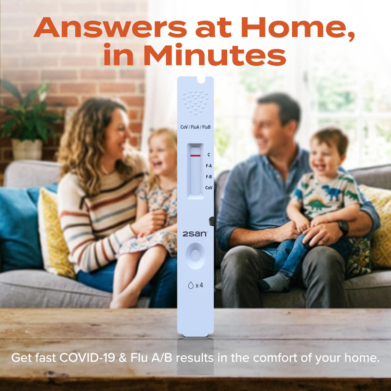 2San COVID & Flu Combo Test, 3-in-1 Rapid Antigen Home Test (2 Pack) | Detects COVID-19, Flu A & Flu B from one nasal swab - results in 10 minutes - for ages 2 and up