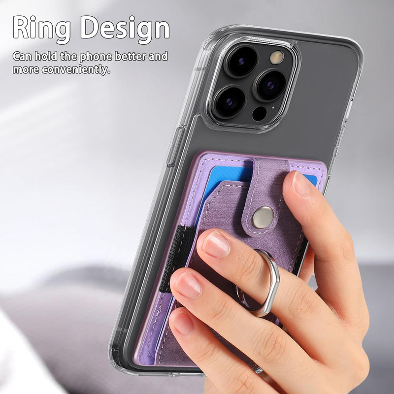 Cell Phone Card Holder with Ring Grip,Adhesive Phone Card Wallet,Purple | Holds up to 3 cards;360° ring works as grip and kickstand,Can be used on most phones or phone cases larger than 5.8 inches. Purple
