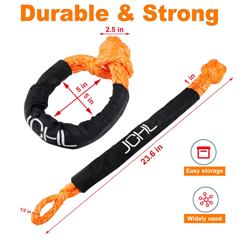 Soft Shackle Synthetic Road Recovery Rope 1/2' X 23 Inch 56000LBS Breaking Strength Tow Shackles for Sailing SUV Off Road Towing ATV Recovery 2 Pack 2xSoft Shackles