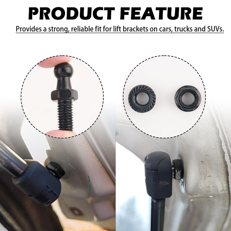 4PCS 10mm Ball Stud,5/16-18 Thread x 3/5" Gas Spring Strut Mount Stud with Hardware Nuts for Gas Struts Ball Ended Bonnet,Universal Vehicle Accessories Gases Strut Mounting Brackets