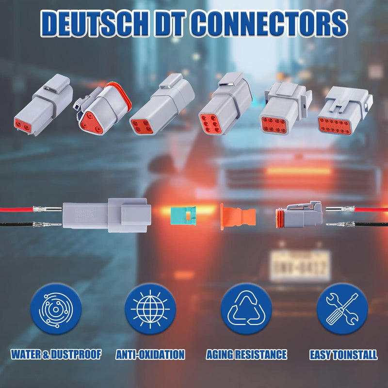 102PCS 2 Pin Way Deutsch DT Gray Connector 12 Set，Size 16 Solid Contacts Waterproof Electrical Wire Connector with Seal Plug for Truck, Off-Road Vehicles, Marine, Motorcycle Wiring 2 Pin (12set)