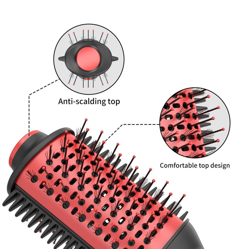 Leeko Hair Dryer Brush, 3-in-1 Hot Air Brush with 3 Temperature Settings, Lightweight Blow Dryer Brush, One-Step Hair Dryer and Styler, for Mid to Long Hair, Dual Voltage for Travel, Red