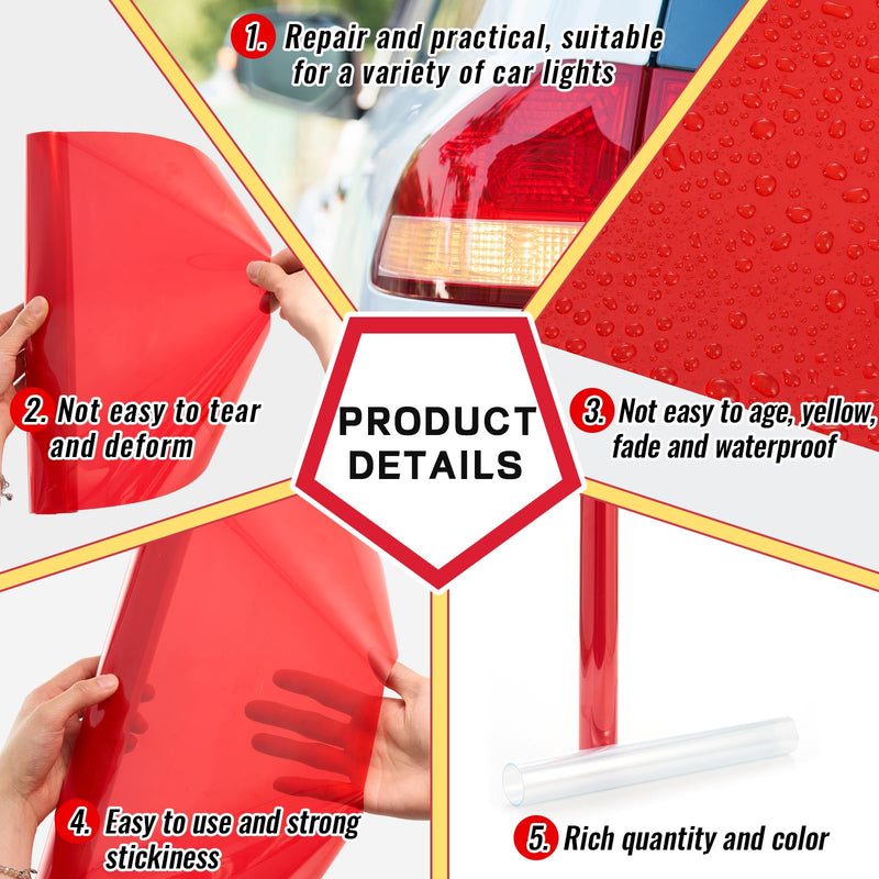 Patelai 2 Rolls 3.94 ft X 11.81 Inches Self Adhesive Repair Light Tape Auto Tail Light Tape Fog Lights Tint Tape Headlight Lens Tape (Red, Clear)