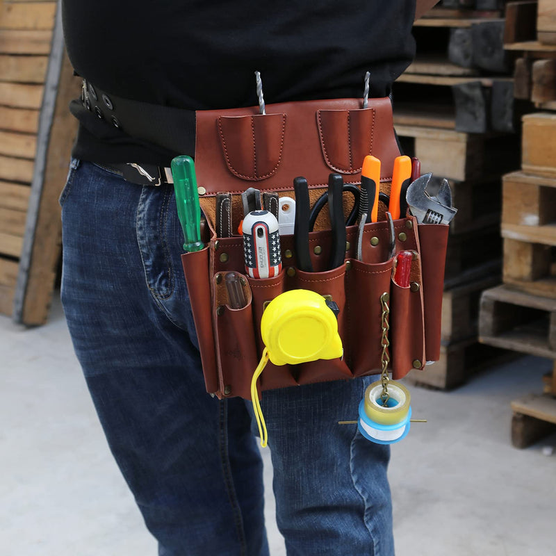 TOURBON Leather Tool Pouch Belt Tool Organizer for Carpenter Construction | for Wrench Screwdriver Chisel Folding Knife Tape Measure Plier, Framers Handyman Electrician's Tool Bag