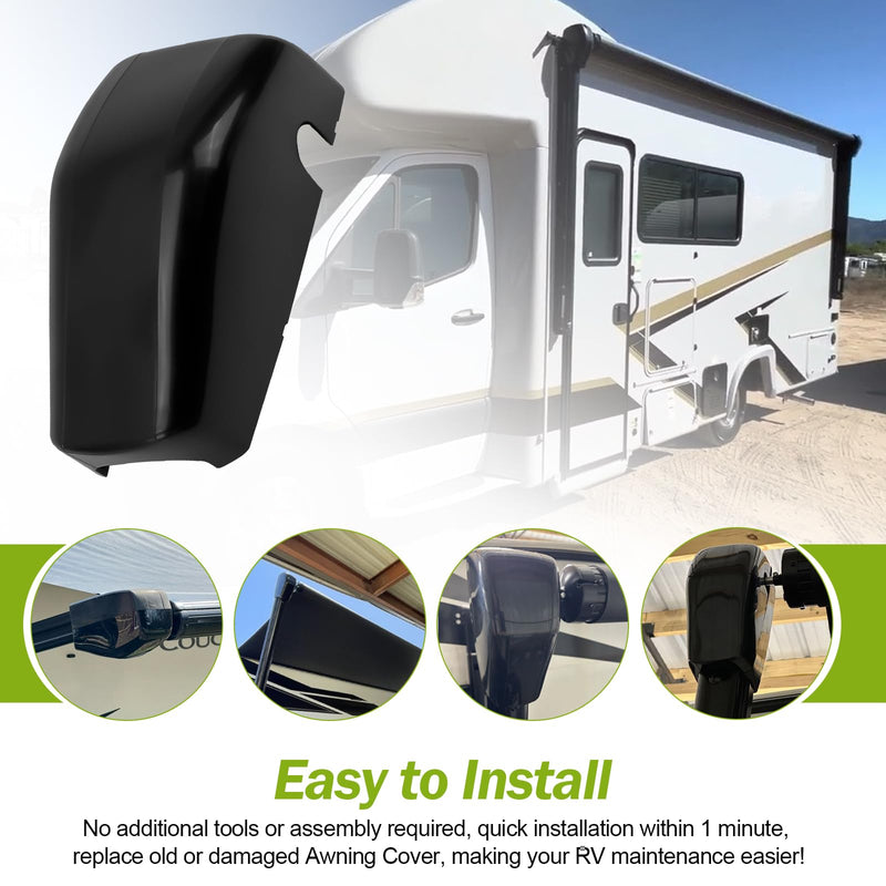 RV Awning Cover for Lippert Components & Solera, Camper Trailer Awning Motor Cap, 643923 Regal End Head Covers Idler Front 9.16 x 4.61 x 3.48 Inches (Black, 1 Pack)