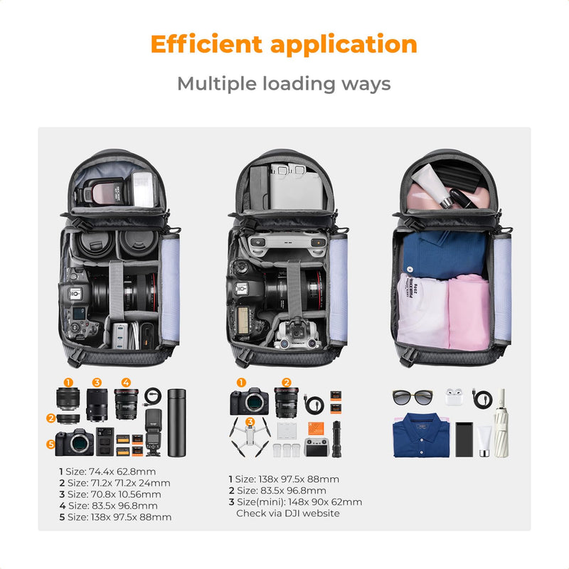 K&F Concept Camera Sling Bag Crossbody Bag Camera Shoulder Backpack DSLR/SLR/Mirrorless Photography Bags Compatible with Canon/Nikon/Sony/Fuji/Gopro/DJI Grey