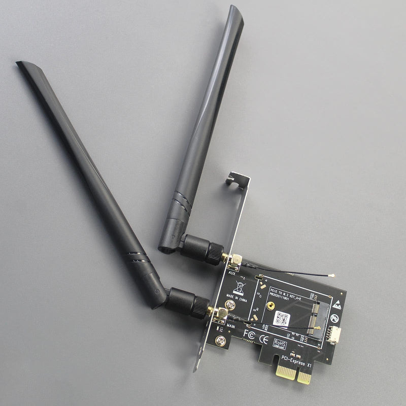 GLOTRENDS WA01 M.2 E Key to PCIe X1 WiFi Bluetooth Adapter for M.2 WiFi 4/5/6/6e/7/Coral TPU Module, with 6-dBi SMA Antenna Kits M.2 Key E to PCIe