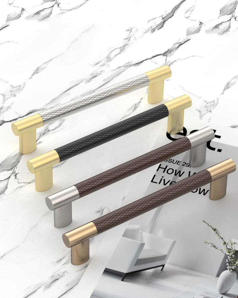 10 Pack 3"(76mm Hole to Hole) Brown and Satin Nickel Cabinet Pulls, Knurled Handles with Coffee Silver Finish for Kitchen Drawers, Vanity Dresser Two Tone Cabinet Hardware CK0094 3"/76MM Hole Center Brown and Nickel 10