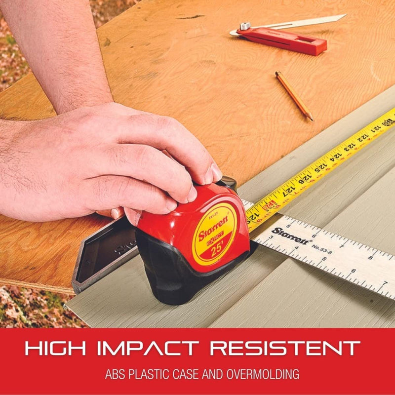 Starrett Exact Retractable Imperial/Metric Pocket Tape Measure with Nylon Coating, Self Adjusting End Hook, and Steel Belt Clip - 3/4" Width, 16' Length - KTX34-16ME-N