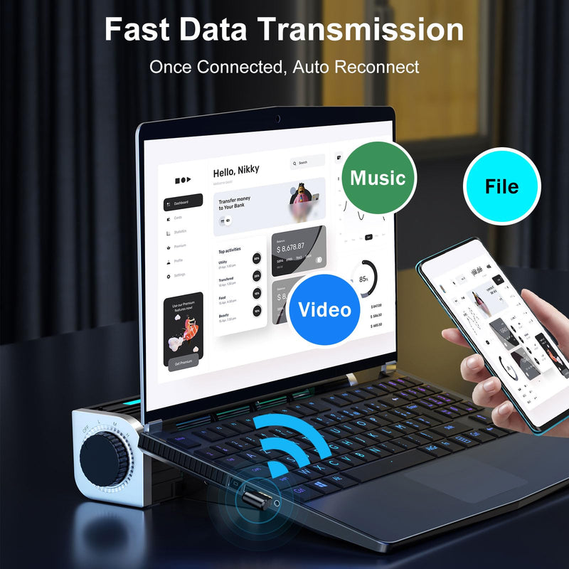 Bluetooth Adapter for Desktop PC, Plug & Play 5.3 USB Mini EDR Dongle Receiver & Transmitter for Laptop Computer Compatible with Headphones Keyboard Mouse Only Windows 11/10/8.1 Small Black-5.3