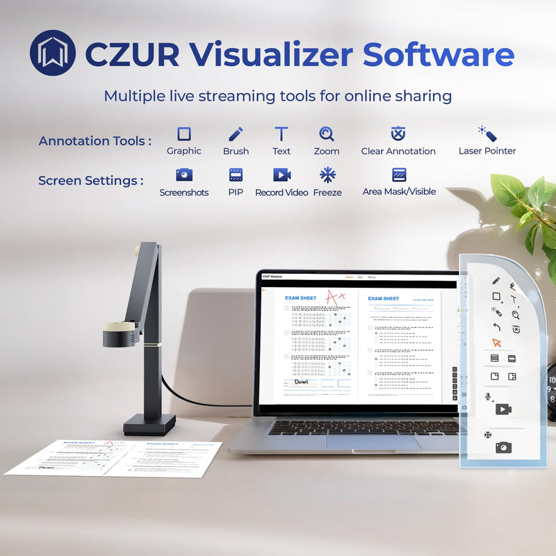 CZUR Fancy S Pro USB Document Camera for Teacher, 12MP 4K Webcam with Microphone and LED Light, Up to 60fps, Auto Focus, for Remote Teaching, Web Conference, for Mac and Windows, Black